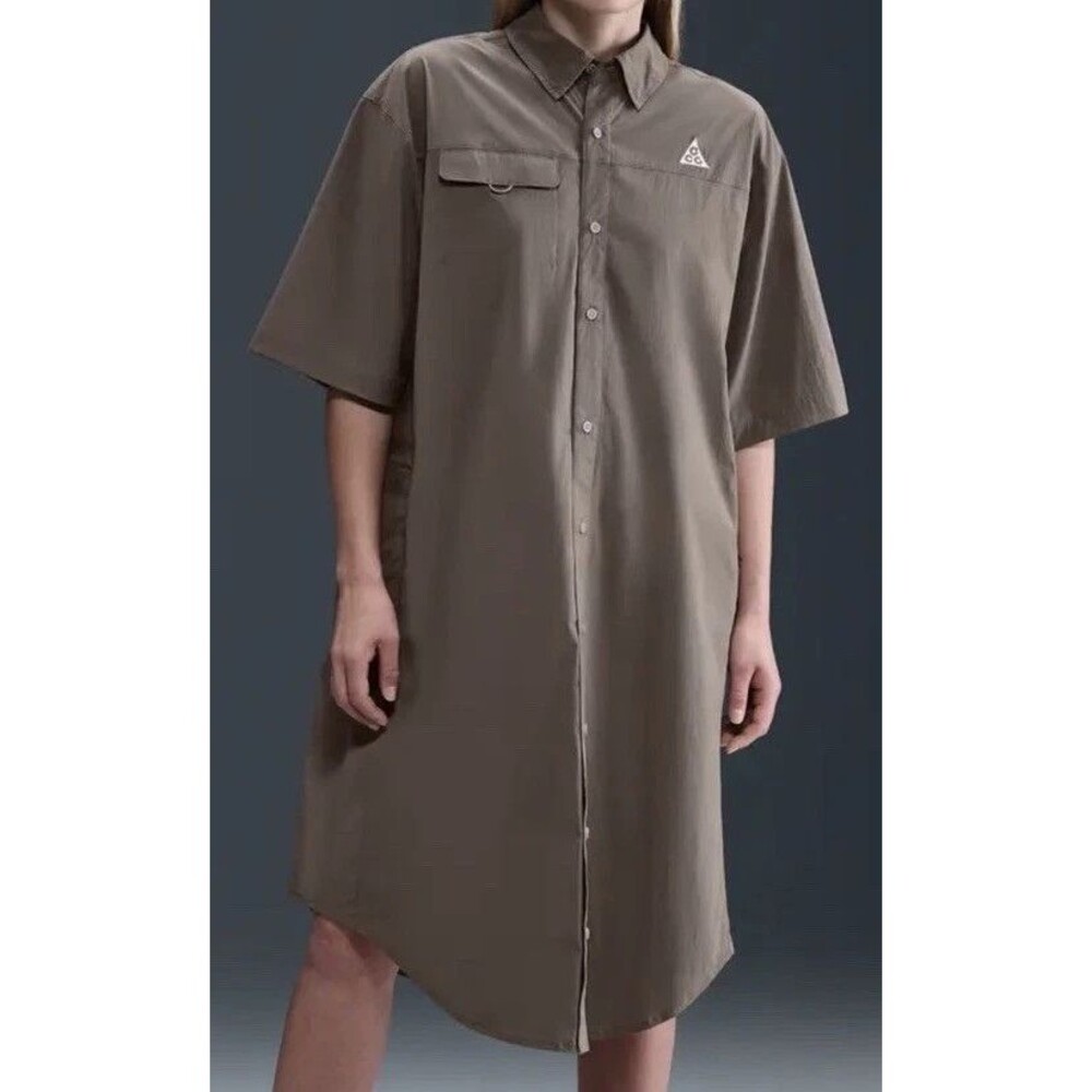 Nike Women Large ACG Orb Weaver ADV Dri-Fit UV 40+ Protection Dress Brown NEW